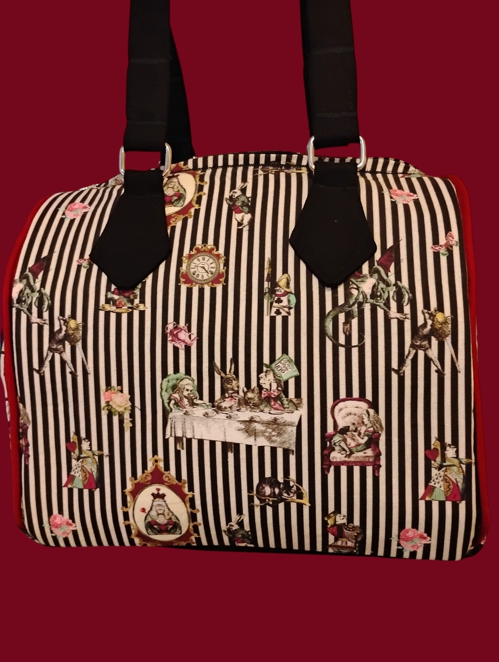 Striped Tea Party Satchel Bag in Black and White